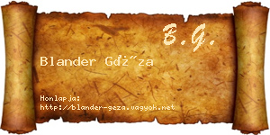 Blander Géza névjegykártya